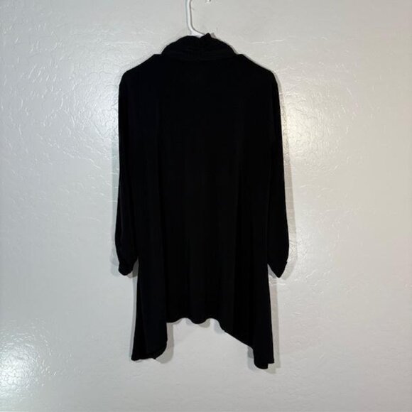 Clara Sunwoo Shirt Womens Large Black Tunic Sharkbite Ruched Sleeve Made USA - Picture 6 of 8